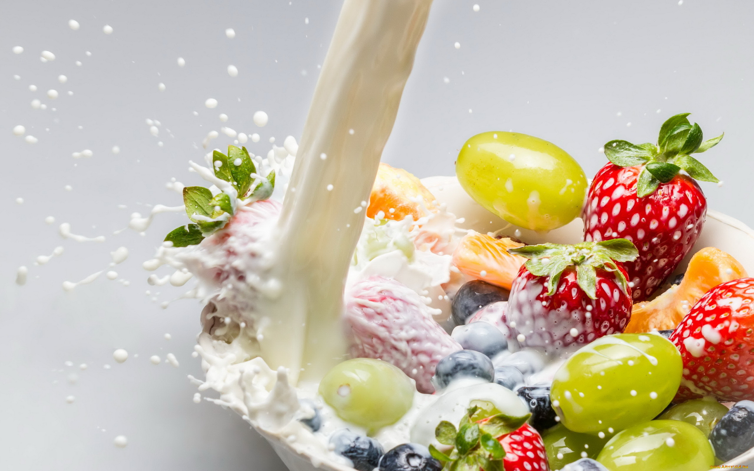 , ,  , , fresh, fruit, with, milk, poured, as, a, symbol, of, healthy, breakfast